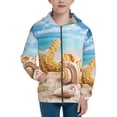 thumbnail image 1 of Xecao Beach Starfish Shell Pattern Zip Up Hoodies for Boys Girls, Sweatshirt with Pockets-Small, 1 of 6