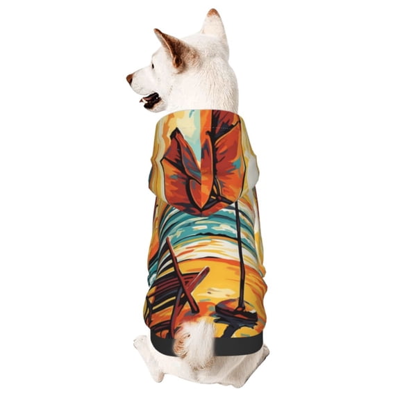 Xecao Beach Umbrella Sunset Pattern Sweatshirts Winter Pet Dog Hoodie Puppy Coat Dog Sweaters Dog Clothes with Hat Dog Clothes Costume Outfit,Small Pets Wear-Large