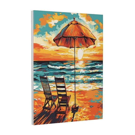 Xecao Beach Umbrella Sunset for Ready-to-Hang Canvas Art 12x16 Inches - Waterproof HD Print Solid Wood Frame for Gifting,Vertical