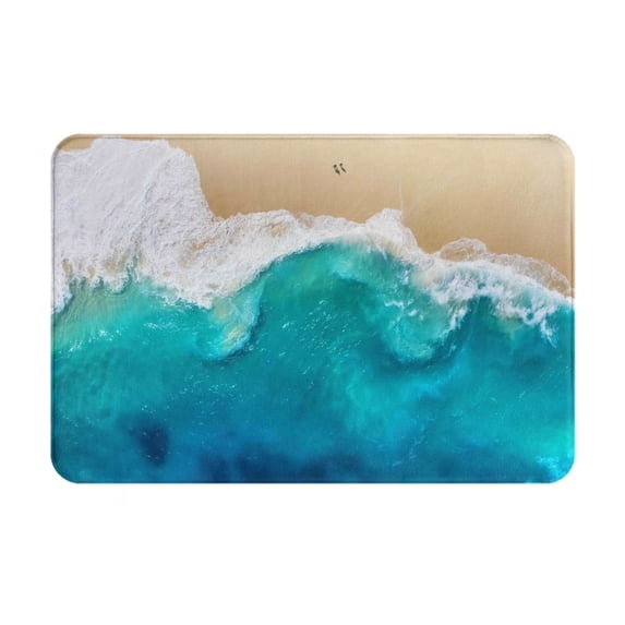 Xecao Beach print Flannel Mat: Non-slip, 16x24in. Ideal for kitchen, bedroom, bath & living room.