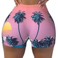 thumbnail image 1 of Xecao Beach with Palm Trees Print Workout Shorts for Women Soft Smooth Gym Yoga Scrunch Active Tennis Workout Running Shorts, 1 of 9