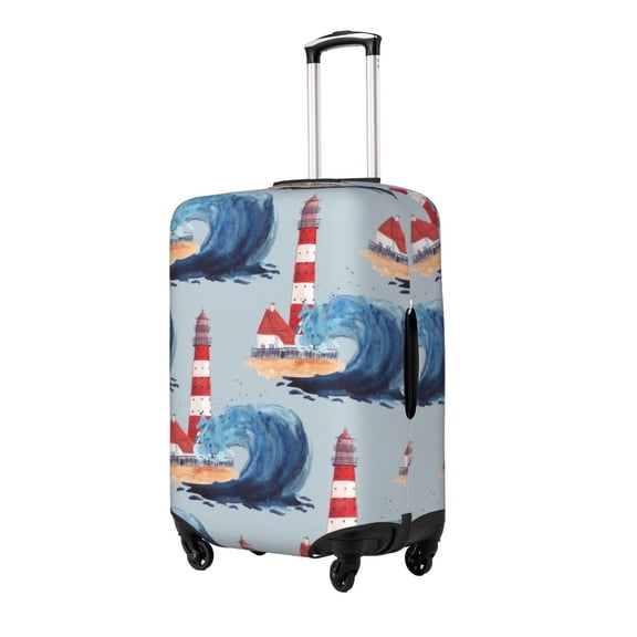 Xecao Beacon In The Huge Waves Of The Surf Print Elastic Luggage Cover, Double-sided Print , Perfect for Travel, Business, and Daily Use (Suitcase Not Included)-Small