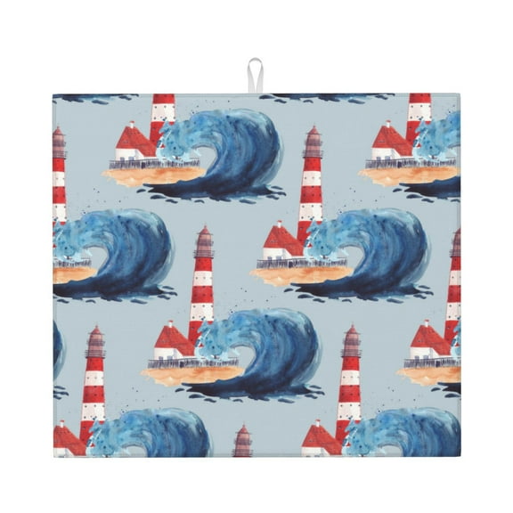 Xecao Beacon In The Huge Waves Of The Surf Print Dish Drying Mat for Kitchen Counter,Absorbent Coffee Bar Mat, Dish Drainer Rack Mats,Dining Room Decoration