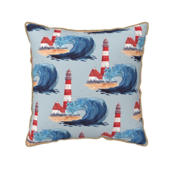 Xecao Beacon In The Huge Waves Of The Surf Print Soft Velvet Decorative Throw Pillow Covers, Square Cushion Cases for Bed, Sofa, Living Room, Car, and Indoor Outdoor Use-16"x16"