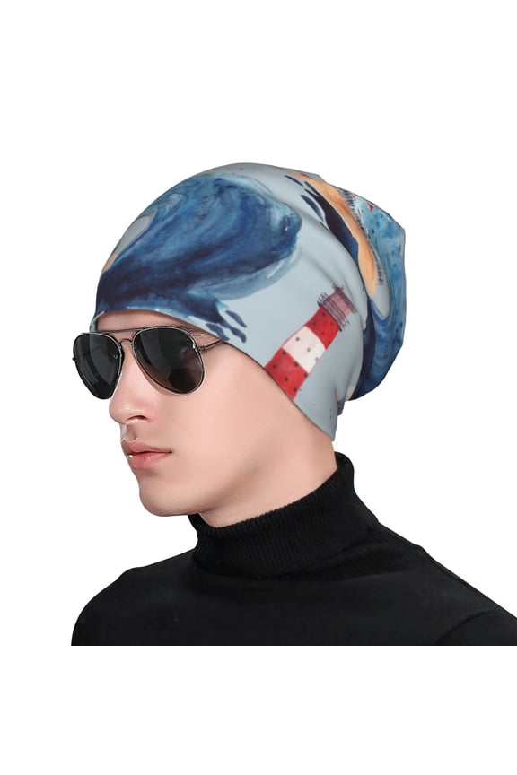 Beacon In The Huge Waves Of The Surf Print Beanie Knitted Hat for Men Women, Winter Fashion Knit Cuffed Caps Unisex
