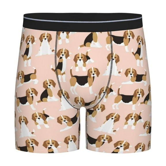 Xecao Beagle Dog On Brown Print Boxer Briefs for Men's Stretch Moisture-Wicking Underwear, Mid-Rise Classics breathable fabric