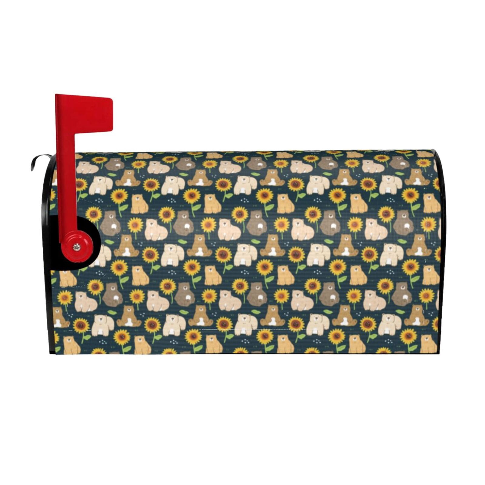 Xecao Bear Sunflower for Mailbox Cover with Magnetic Strips, Waterproof and Sunscreen, Adds a Decorative Touch to Your Garden Yard.