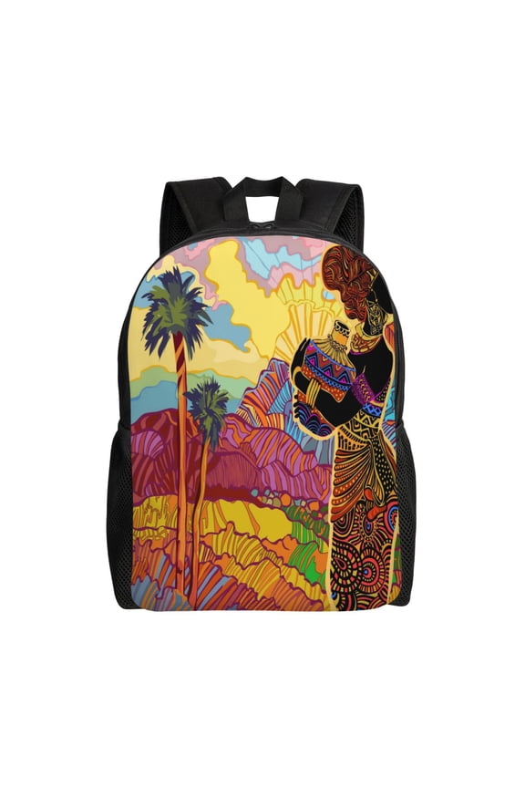 Beautiful African Woman Print School Backpack with Laptop Compartment Small Travel Laptop Backpack for Women Men Waterproof College Backpack Simple School Bag