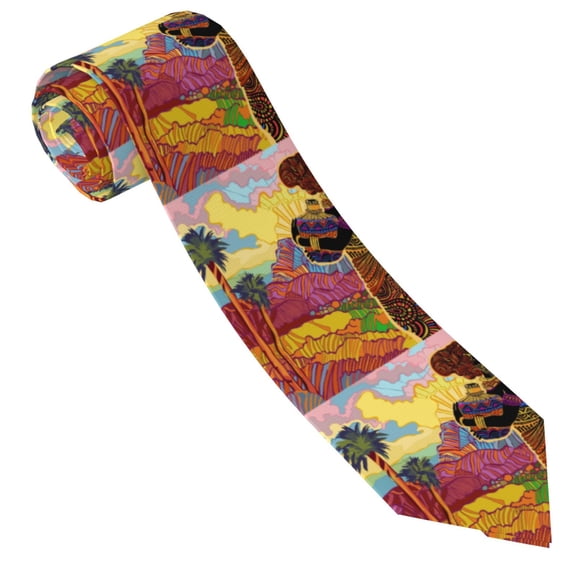 Xecao Beautiful African Woman Print Tie For Men Necktie Woven Jacquard Neck Ties,Classic Men's Tie