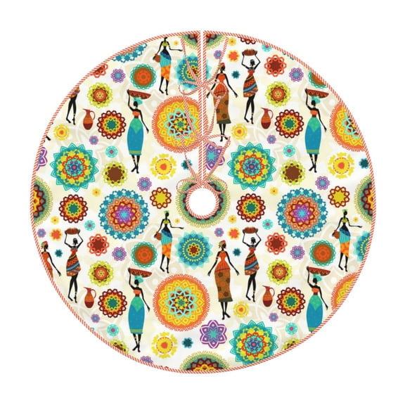 Xecao Beautiful African Womens Pattern Christmas Tree Skirt Holiday Part Decorations for Christmas Tree, Farmhouse Christmas Decor Xmas Holiday Home Party Decorations-48"