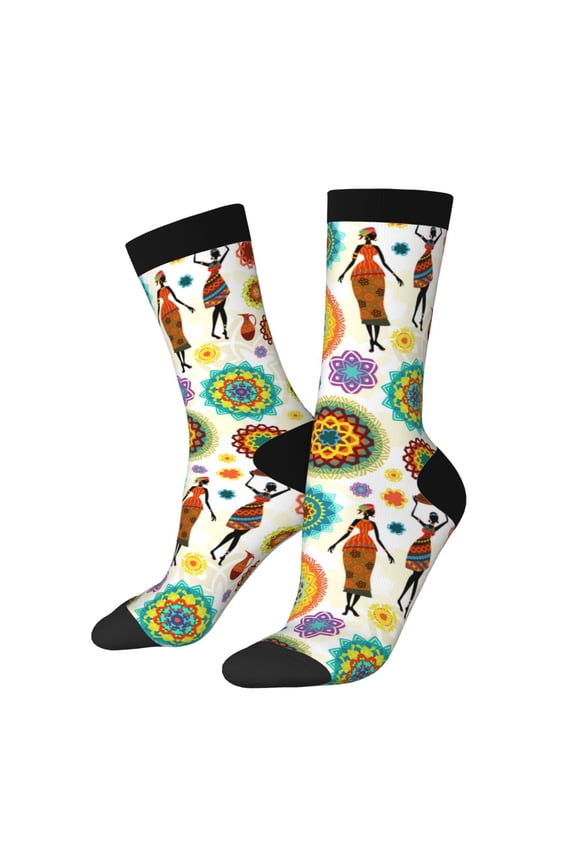 Beautiful African Womens Pattern Sport Socks for Women and Men Crew Socks Sporty Calf Socks Casual Socks