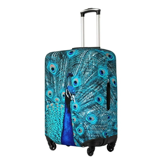 Xecao Beautiful Blue Peacock Print Elastic Luggage Cover, Double-sided Print , Perfect for Travel, Business, and Daily Use (Suitcase Not Included)-Small