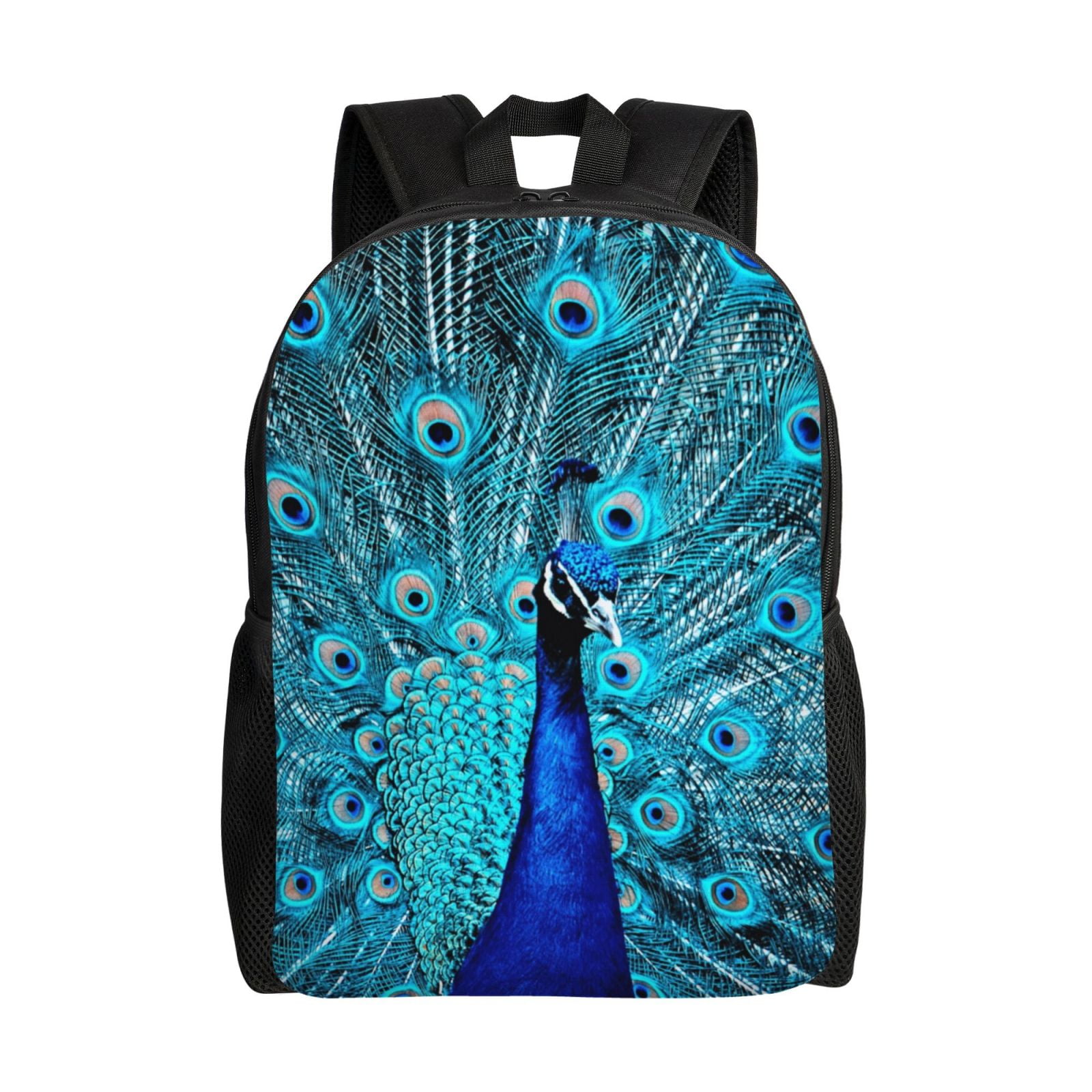 Xecao Beautiful Blue Peacock Print School Backpack with Laptop Compartment Small Travel Laptop Backpack for Women Men Waterproof College Backpack Simple School Bag