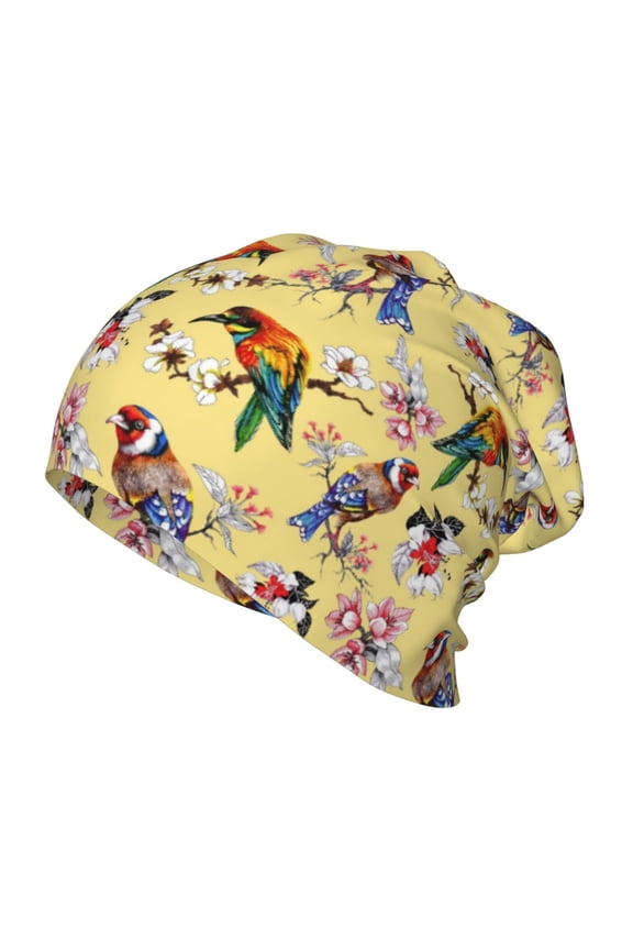 Beautiful Bright Birds And Flowers Print Beanie Hat Toddler Girls Boys, Baby Hats Winter Warm Knitted Thermal, Kids Winter Caps