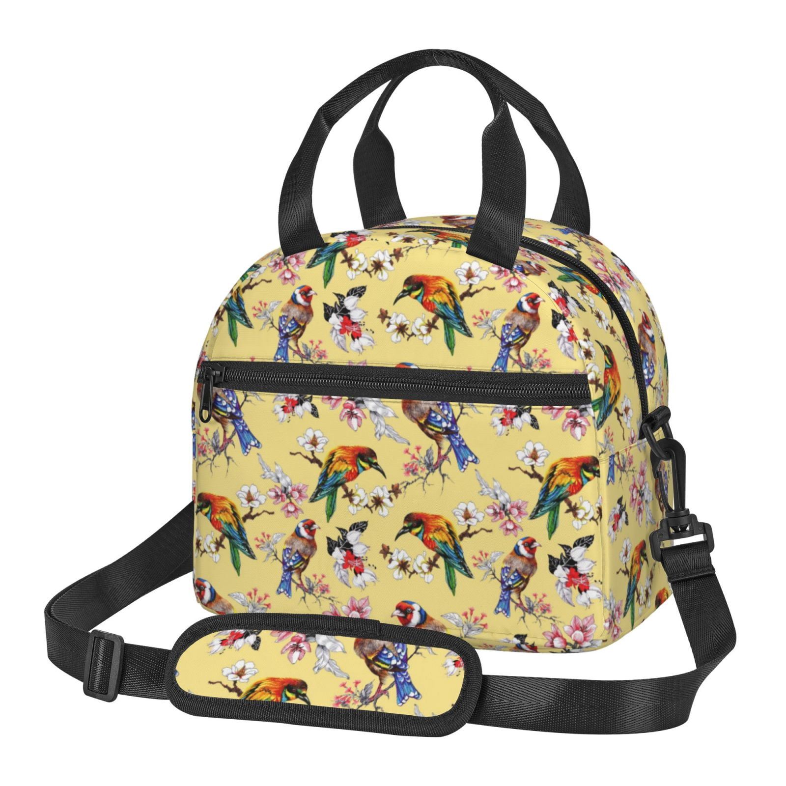 Xecao Bright Birds Print Insulated Lunch Box, Lunch Cags Lunch Bag Featuring An Adjustable Shoulder Strap