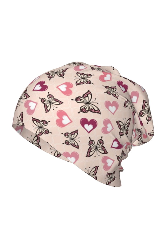 Beautiful Butterflies and Hearts Print Beanie Hat Toddler Girls Boys, Baby Hats Winter Warm Knitted Thermal, Kids Winter Caps