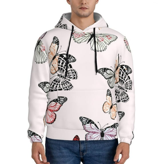 Xecao Beautiful Butterfly Pattern Men's Adult Pullover Hoodie,Hooded Sweatshirt-X-Large