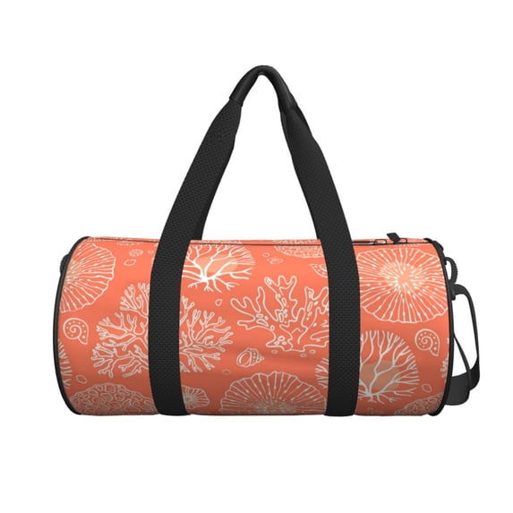 Xecao Beautiful Corals print Round Travel Duffel Bag is a foldable gym bag with an inner pocket, perfect for travel sports