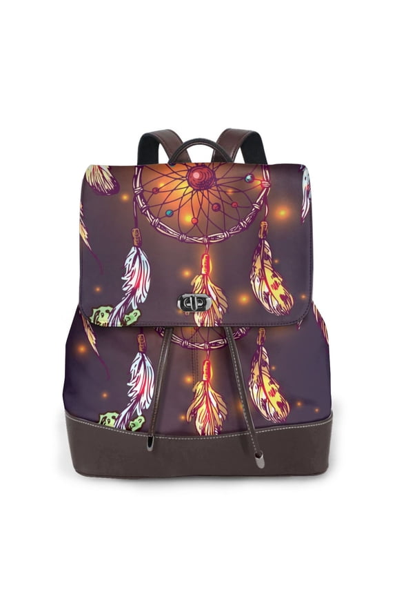 Beautiful Dreamcatcher1 Print Large Backpack Soft Leather for Women Travel with Compartment, Adjustable Convertible Strap