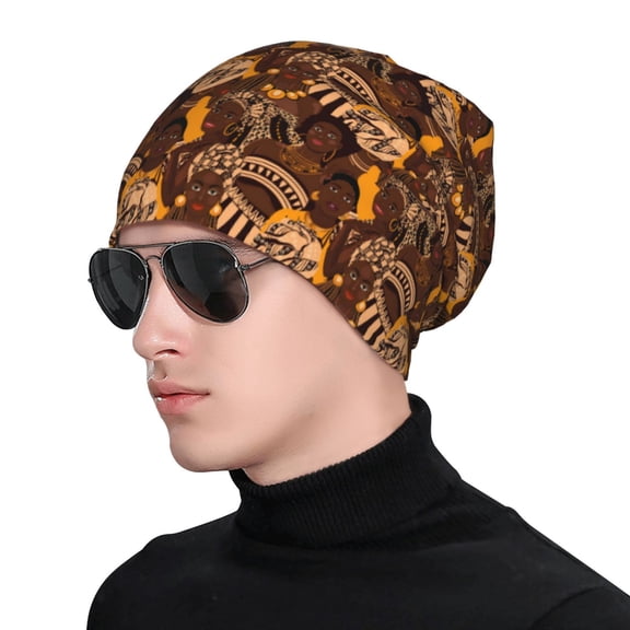 Xecao Beautiful Ethnic African Women Print Beanie Knitted Hat for Men Women, Winter Fashion Knit Cuffed Caps Unisex