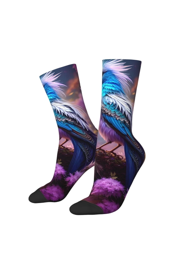 Beautiful Flower Blue Bird Pattern Sport Socks for Women and Men Crew Socks Sporty Calf Socks Casual Socks