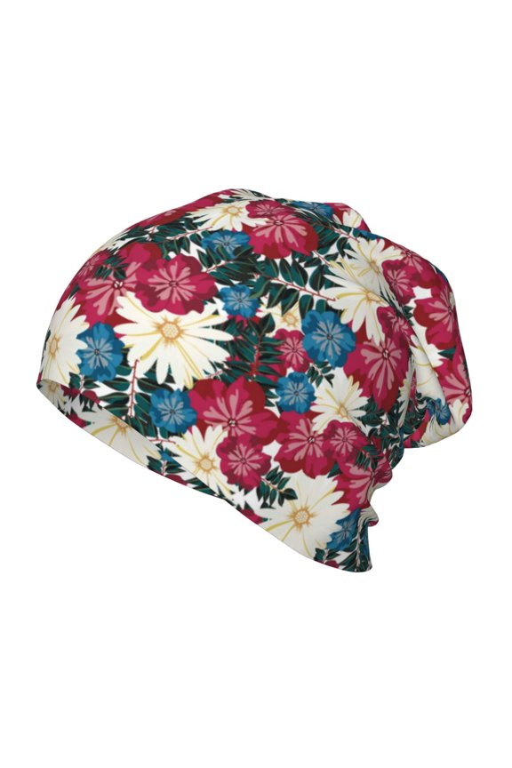 Beautiful Flower Print Beanie Hat Toddler Girls Boys, Baby Hats Winter Warm Knitted Thermal, Kids Winter Caps