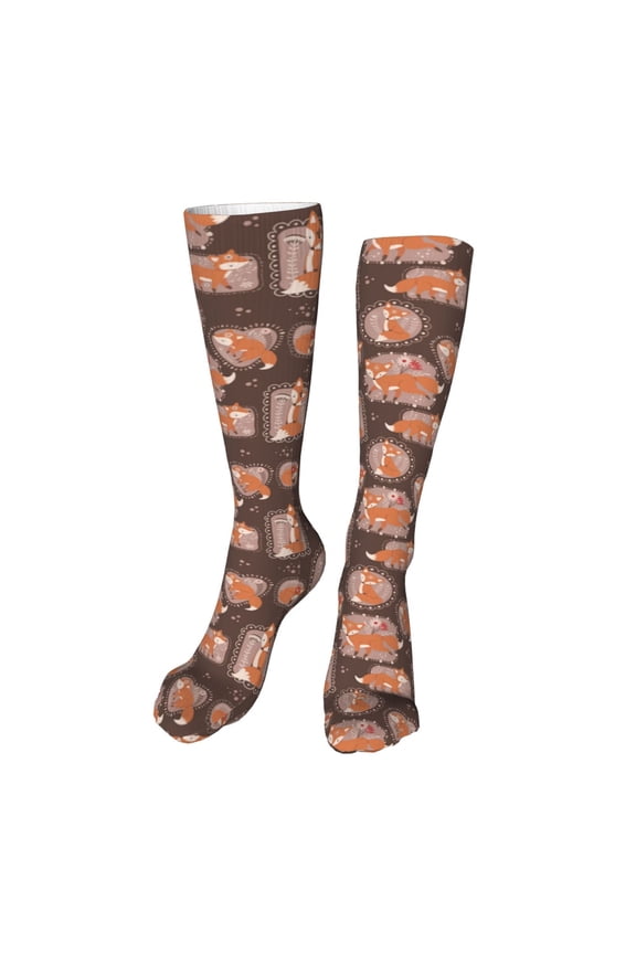 Beautiful Fox Print Calf Socks Seamless Toe, Knee High Long Socks, Sports Socks Trouser Socks for Women and Men-One Size