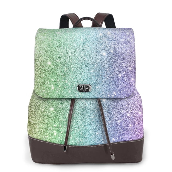 Xecao Beautiful Glitter Print Large Backpack Soft Leather for Women Travel with Compartment, Adjustable Convertible Strap