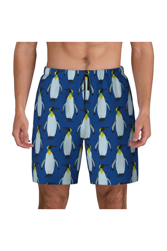 Beautiful King Penguin Pattern for Men's Swimming Trunks Swim Trunks Quick Dry Swim Shorts with Mesh Lining Funny Swimwear Bathing Suits