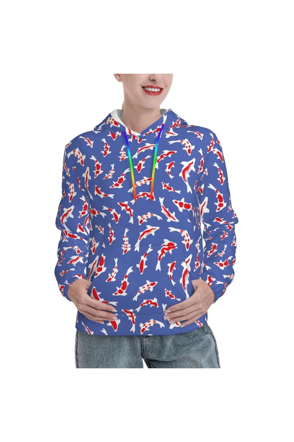 Beautiful Koi Fish Pattern Hoodies for Women Sweatshirts Long Sleeve Sweatshirts Pullover Outfits with Pocket-