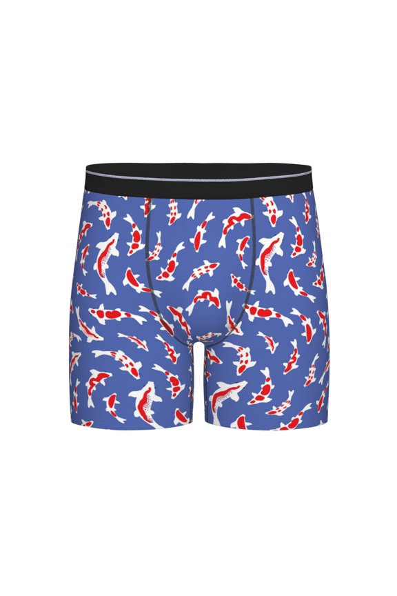 Beautiful Koi Fish Print Boxer Briefs for Men's Stretch Moisture-Wicking Underwear, Mid-Rise Classics breathable fabric