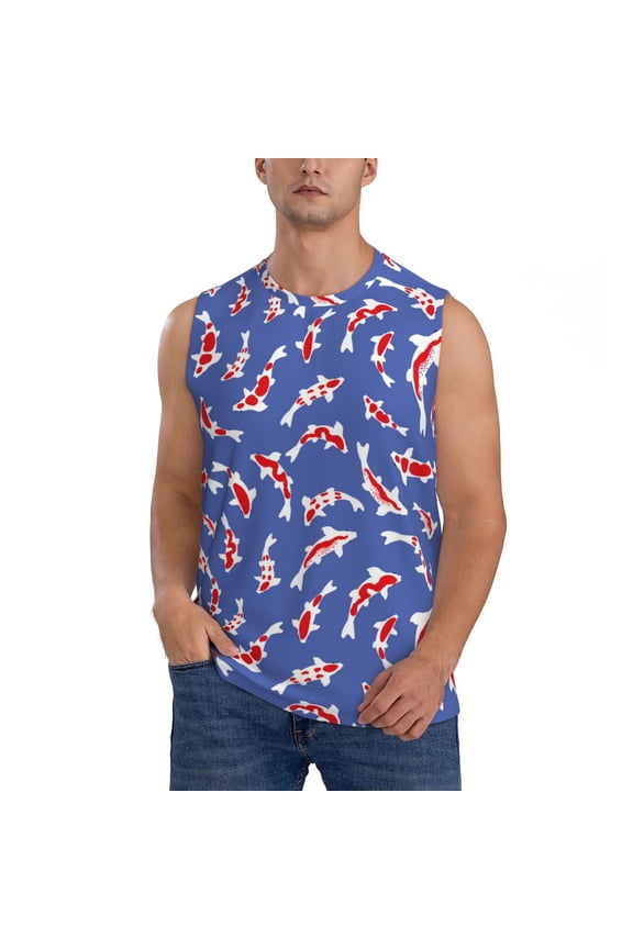 Beautiful Koi Fish Print Men's Tank Top: Sleek Sleeveless Tee for Casual Sports and Beach Occasions-Medium