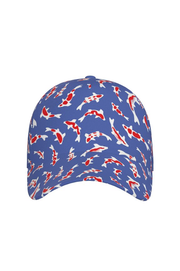 Beautiful Koi Fish for Baseball Cap: Unisex, crafted from classic polyester twill fabric, featuring a soft unconstructed design