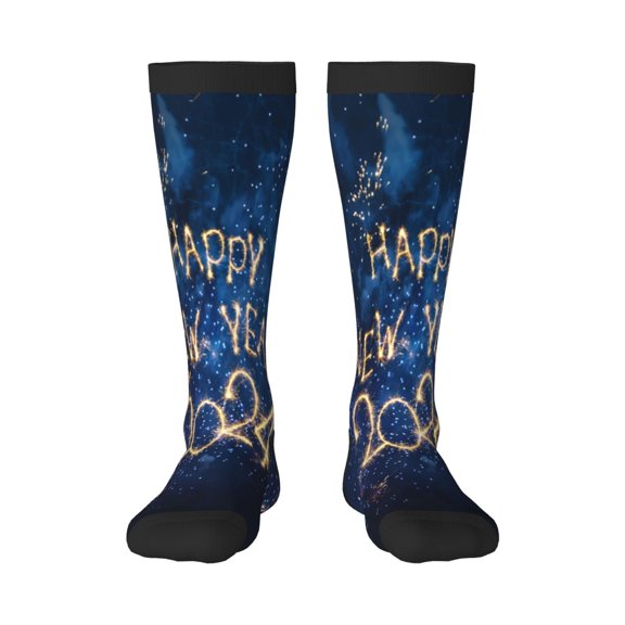 Xecao Beautiful New Year 2024 print thigh-high socks, crafted for both men and women with a stretchy, high-opaque design perfect for daily wear