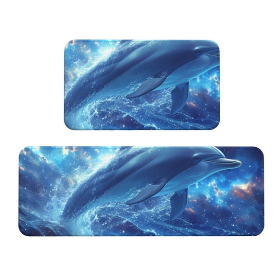 Xecao Beautiful Ocean Dolphin Patten Kitchen Rugs and Mats Sets,2 Pieces Non-Slip Washable Rugs, Kitchen Mat for Floor,Suit for Kitchen Decor and Accessories