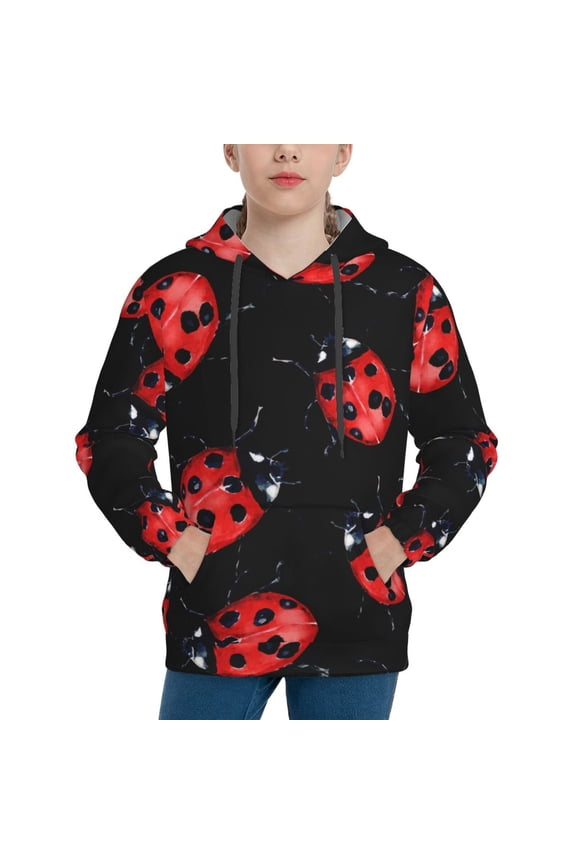 Beautiful Red Ladybug Print Youth Hoodie Sweatshirt,Boys Hoodies,Essentials Hoodie-Small
