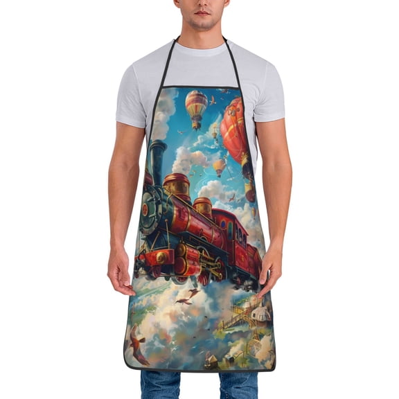 Xecao Beautiful Red Train Hot Air Balloon Print Funny BBQ Chef Aprons for Men Women,Adjustable Kitchen Cooking Aprons with Pocket Waterproof Oil Proof No Pilling Fading