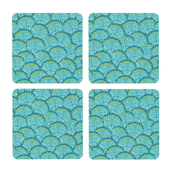 Xecao Beautiful Seashells for MDF Cork Coaster 4 Pcs,Drink Coasters,Suit for House Warming Gifts New Home ,Coffee Table Decor-Square