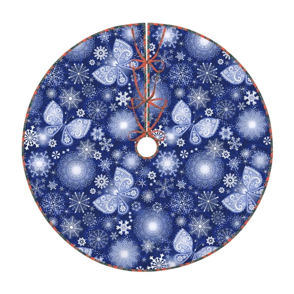 Xecao Beautiful Snowflake Butterfly Pattern Christmas Tree Skirt Round Xmas Tree Mat Base Cover for Holiday Home Decorations-36"