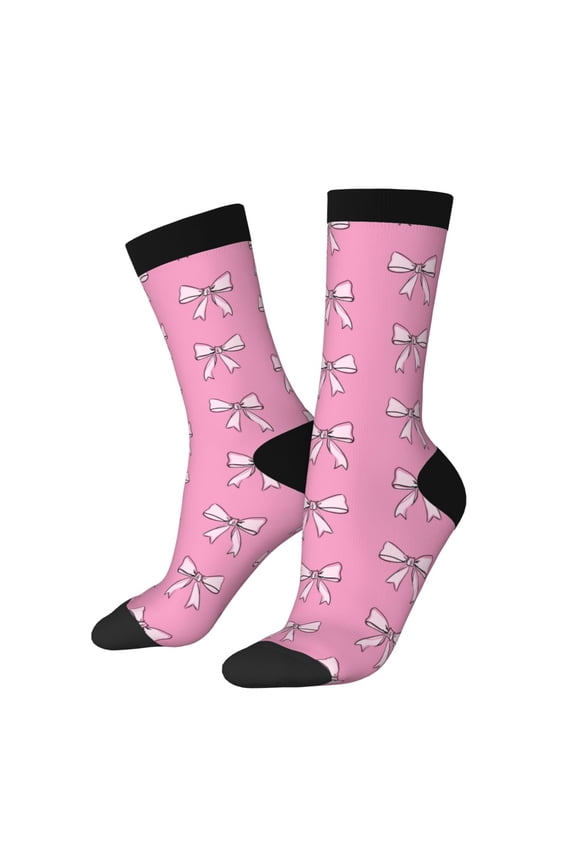 Beautiful pink bow Pattern Sport Socks for Women and Men Crew Socks Sporty Calf Socks Casual Socks