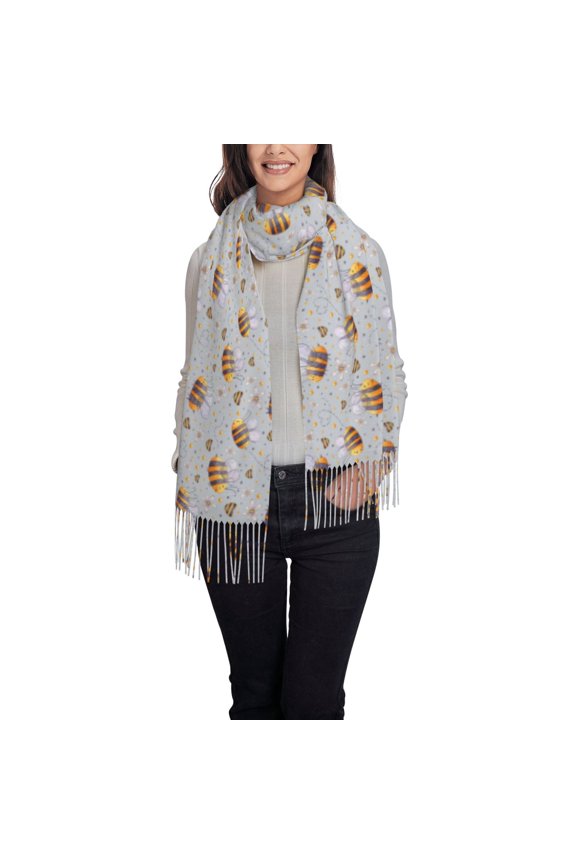 Bee Pattern Womens Winter Scarf Fall Scarf Oversized Large Scarf for Women Warm Shawl Wrap