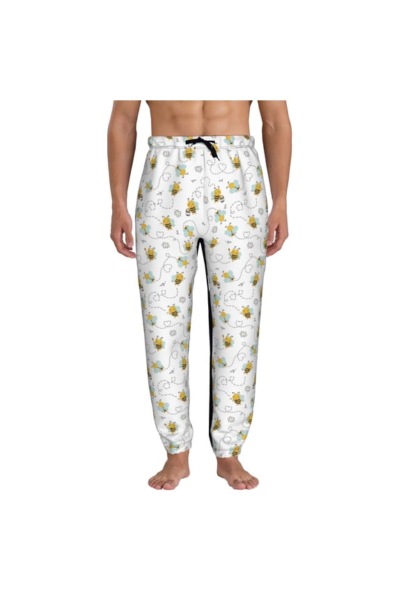 Bee Print Active Tech Joggers for Men, Mens Sweatpants Lounge Pants with Pockets-3X-Large