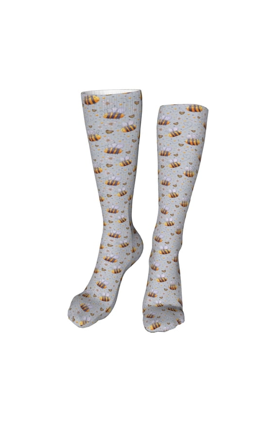 Bee Print Calf Socks Seamless Toe, Knee High Long Socks, Sports Socks Trouser Socks for Women and Men-One Size
