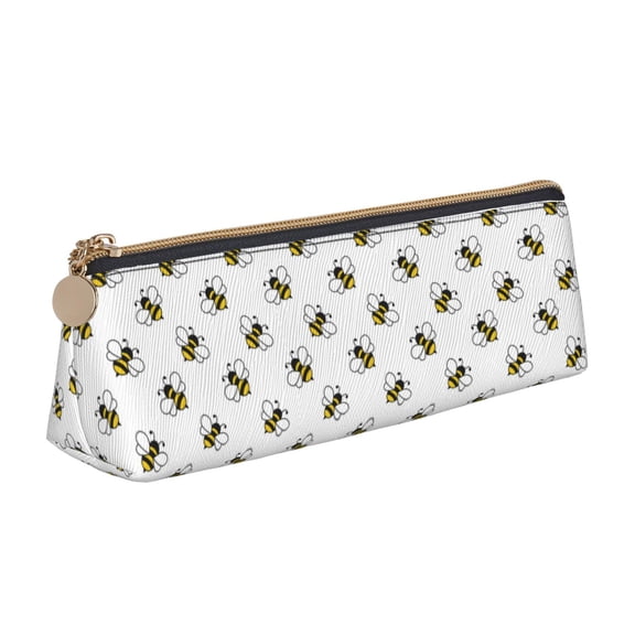Xecao Bee Print Leather Pencil Case -Stationery Bag Pen Holder for Work & Office