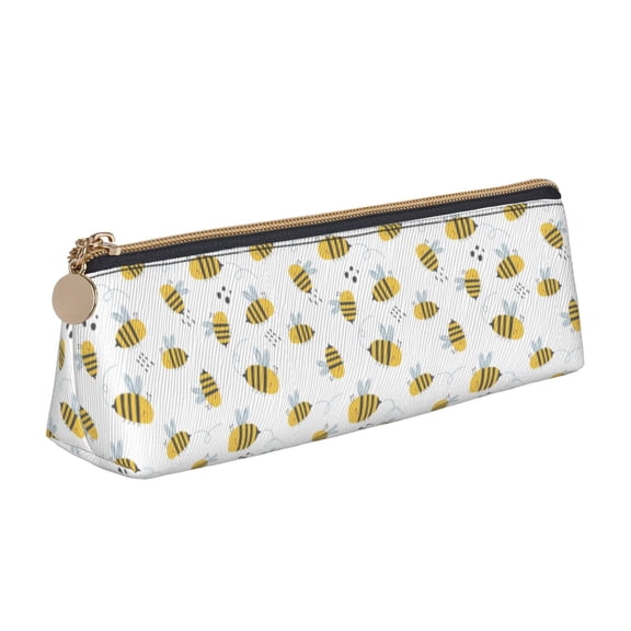Xecao Bee Print Leather Pencil Case -Stationery Bag Pen Holder for Work & Office