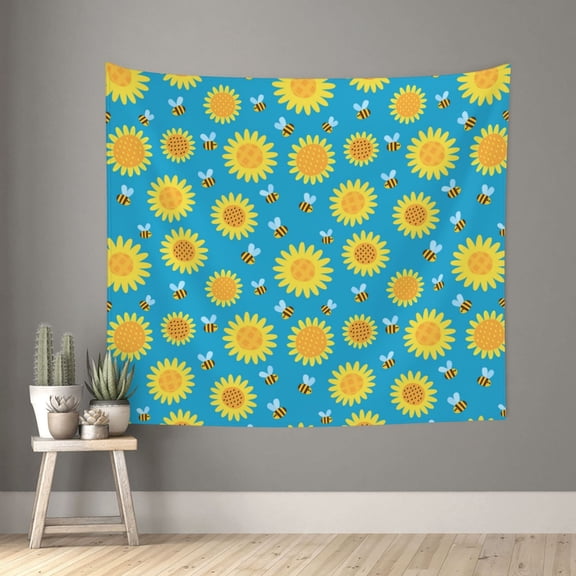 Xecao Bee Sunflower patten Tapestry 60x51 Inches Wall Hanging Poster Tapestry for Living Room Bedroom Home Decor