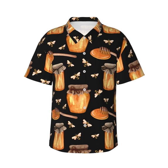 Xecao Bee and Honey print Hawaiian shirt - a stylish short-sleeve button-down for men, perfect for casual beach and tropical outings.