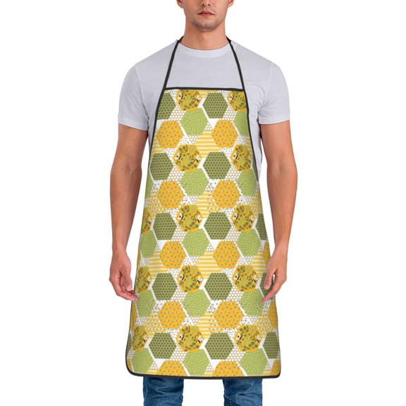 Xecao Bee honey Print Funny BBQ Chef Aprons for Men Women,Adjustable Kitchen Cooking Aprons with Pocket Waterproof Oil Proof No Pilling Fading
