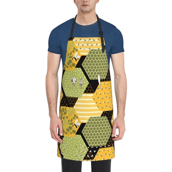 Xecao Bee honey Print Kitchen Cooking Aprons, Waterproof Adjustable Bib Aprons with 2 Pockets for Women Men Chef