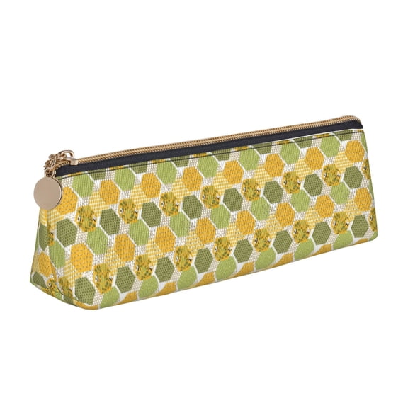 Xecao Bee honey Print Leather Pencil Case -Stationery Bag Pen Holder for Work & Office